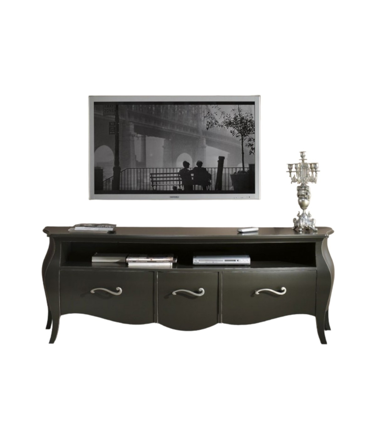 MOBILI 2G - MOBILE PORTA TV IN LEGNO LACCATO NERO x SOGGIORNO SALOTTO  L176.P45.H62 VISTA FRONTALE