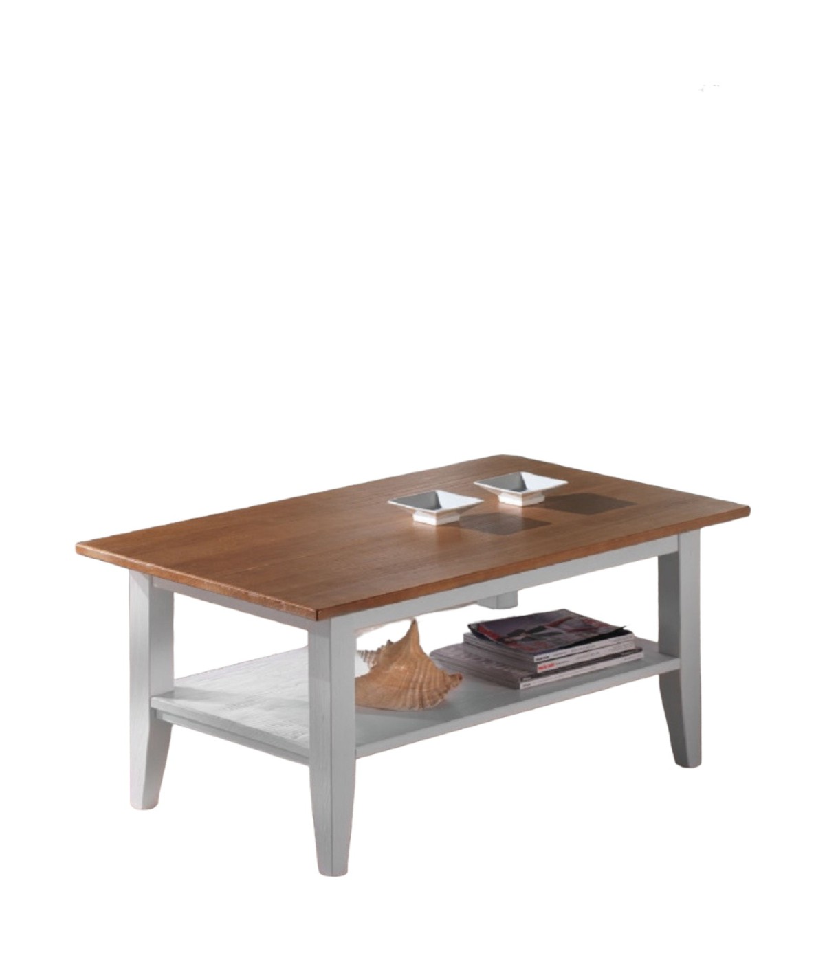 MOBILI 2G - TAVOLINO SHABBY RETTANGOLARE IN LEGNO BIANCO/NATURALE L.100 P.60 H.45