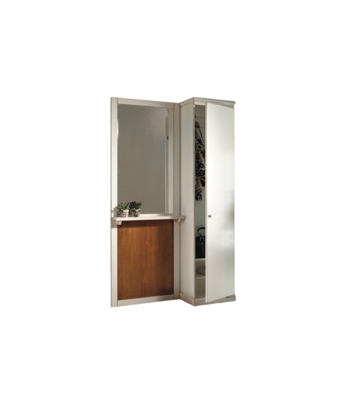 MOBILI 2G - APPENDIABITI SHABBY 1 ANTA IN LEGNO BIANCO/NATURALE L. 120 P. 38 H. 200