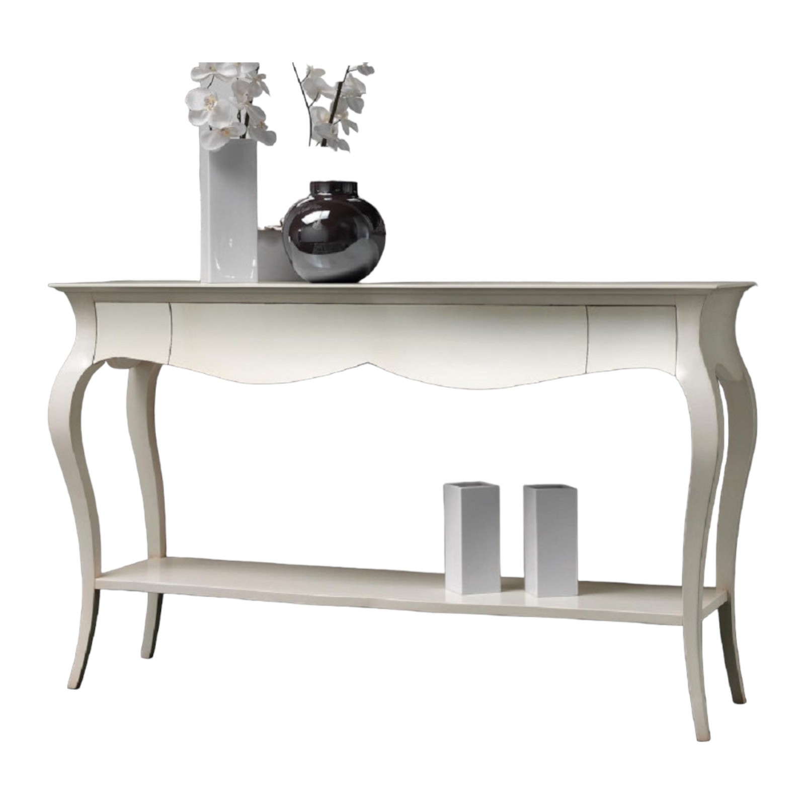 MOBILI 2G - CONSOLLE SHABBY 3 CASSETTI IN LEGNO MASSELLO BIANCO L.165 P.46 H.100