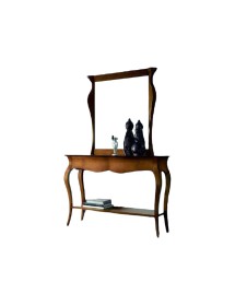 MOBILI 2G - CONSOLLE SAGOMATA 3 CASSETTI IN LEGNO MASSELLO TINTA NOCE L.135 P.46 H.100