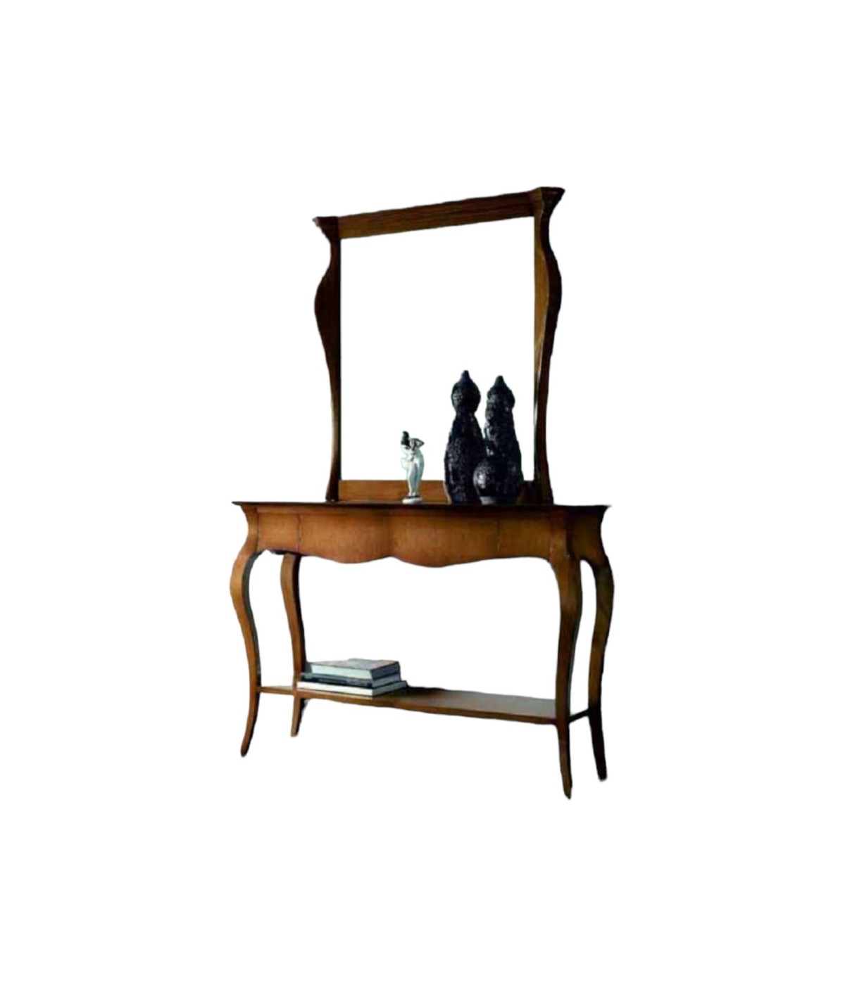 MOBILI 2G - CONSOLLE SAGOMATA 3 CASSETTI IN LEGNO MASSELLO TINTA NOCE L.135 P.46 H.100