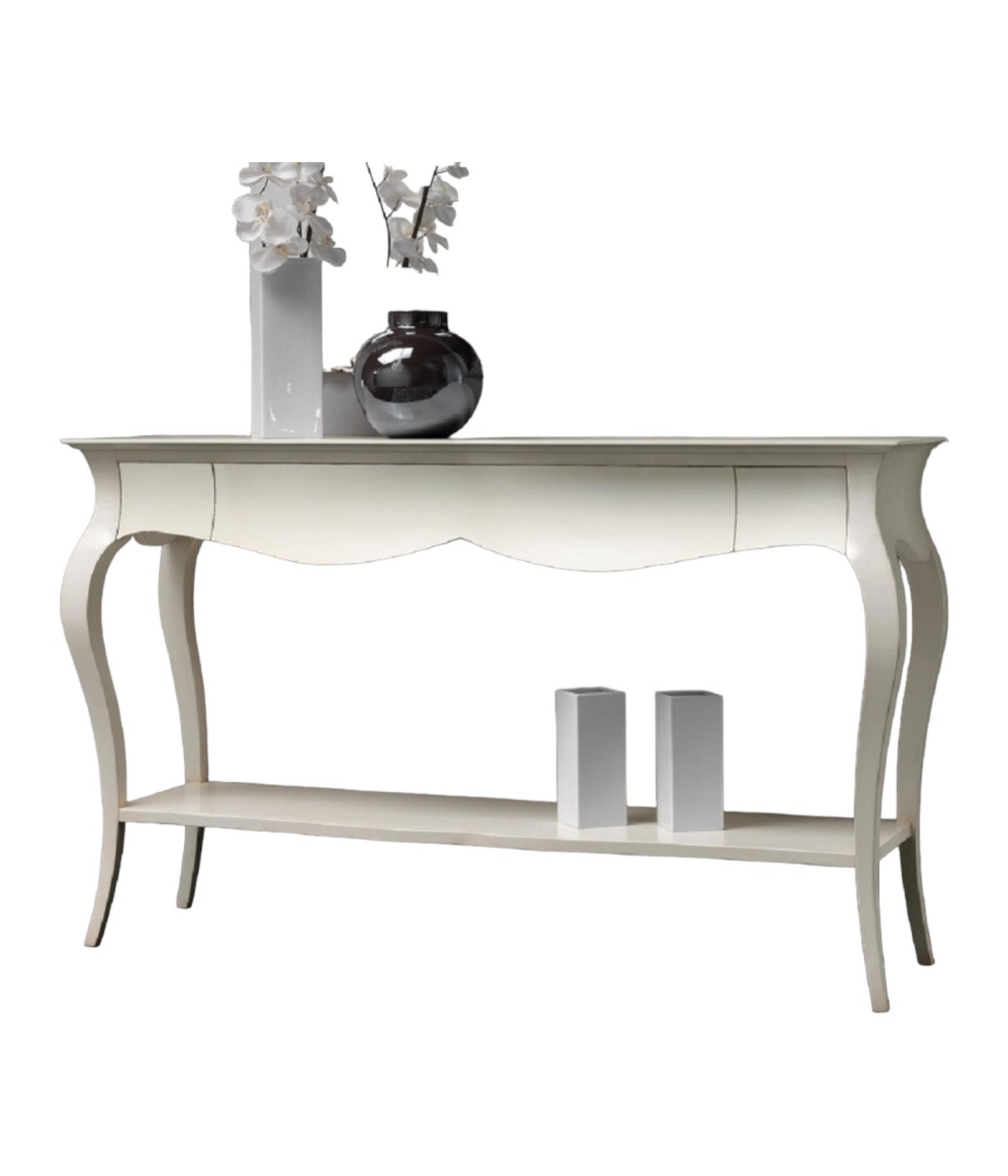 MOBILI 2G - CONSOLLE SHABBY 3 CASSETTI IN LEGNO MASSELLO BIANCO L.135 P.46 H.100