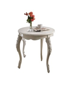 MOBILI 2G - TAVOLINO DA SALOTTO ROTONDO SHABBY LEGNO BIANCO 70x70 H.75