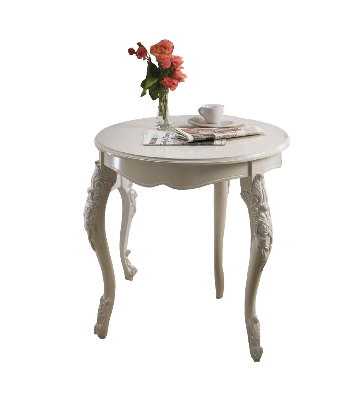 MOBILI 2G - TAVOLINO DA SALOTTO ROTONDO SHABBY LEGNO BIANCO 70x70 H.75