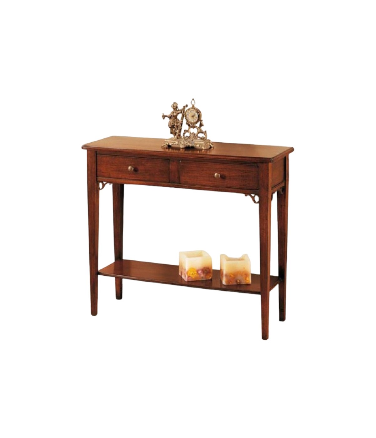 MOBILI 2G - CONSOLLE 2 CASSETTI IN LEGNO MASSELLO TINTA NOCE L.90 P.31 H.77