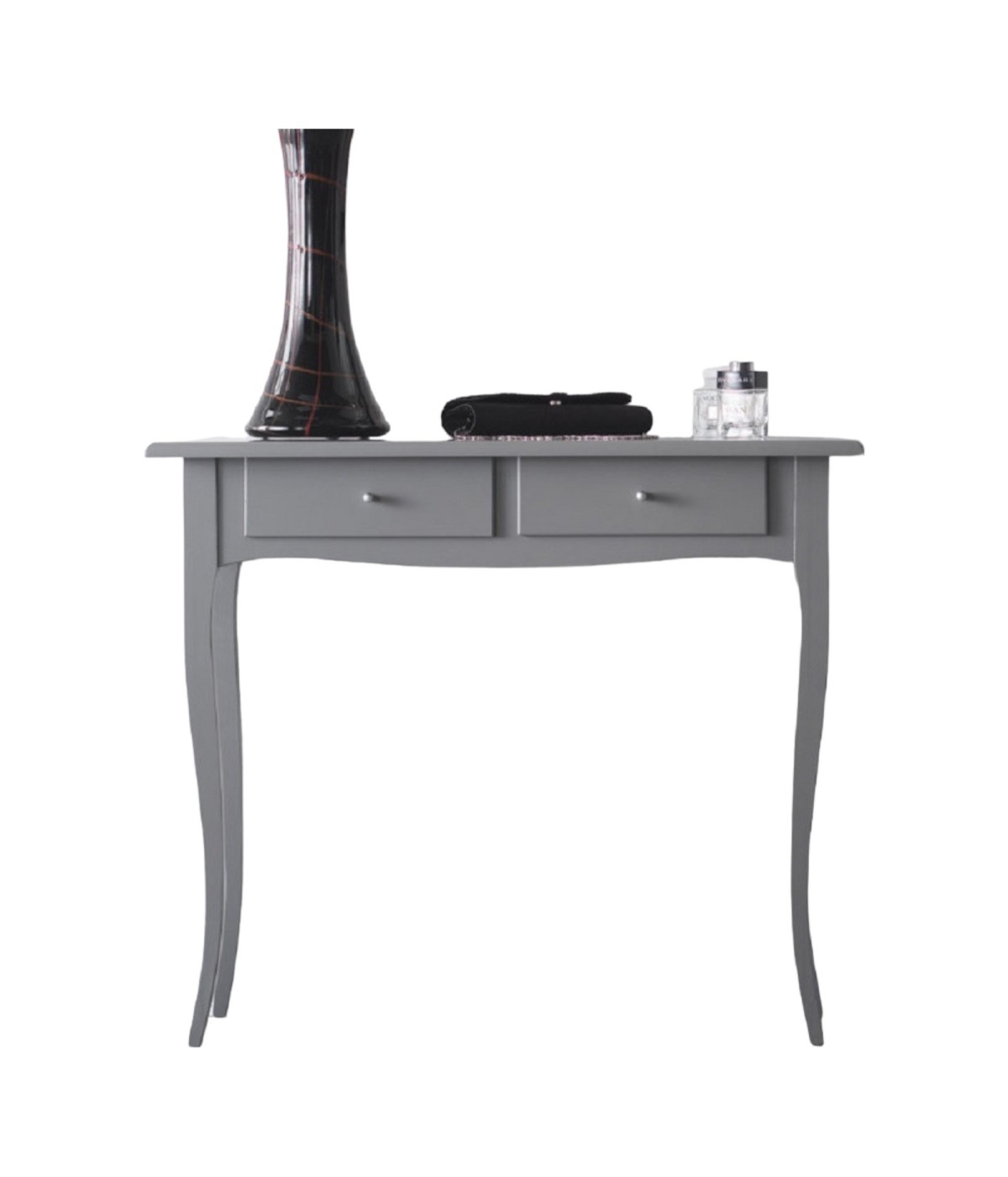 MOBILI 2G - CONSOLLE SHABBY 2 CASSETTI IN LEGNO MASSELLO GRIGIO L.92 P.39 H.78