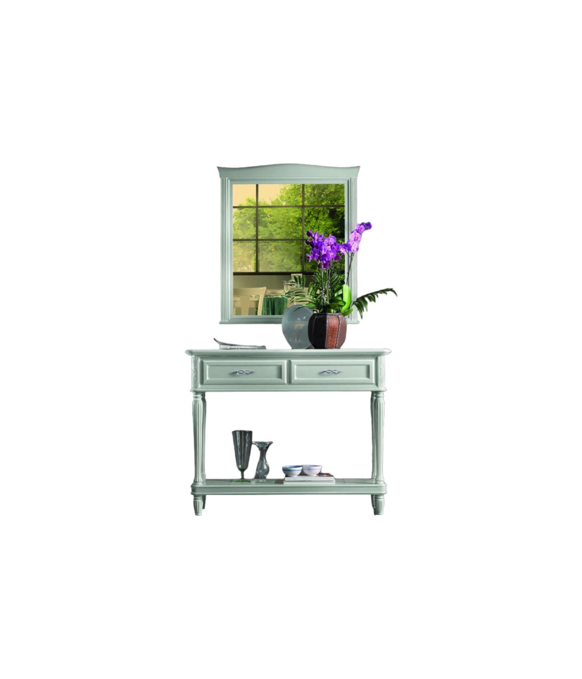 MOBILI 2G - CONSOLLE SHABBY 2 CASSETTI IN LEGNO BIANCO L.120 P.40 H.98
