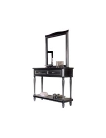 MOBILI 2G - CONSOLLE SHABBY 2 CASSETTI E SPECCHIO IN LEGNO NERO/ARGENTO L.120 P.40 H.98