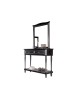 MOBILI 2G - CONSOLLE SHABBY 2 CASSETTI E SPECCHIO IN LEGNO NERO/ARGENTO L.120 P.40 H.98