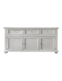 MOBILI 2G - MADIA CREDENZA SHABBY IN LEGNO MASSELLO 3 PORTE BIANCO OPACO L.180 P.45 H.86