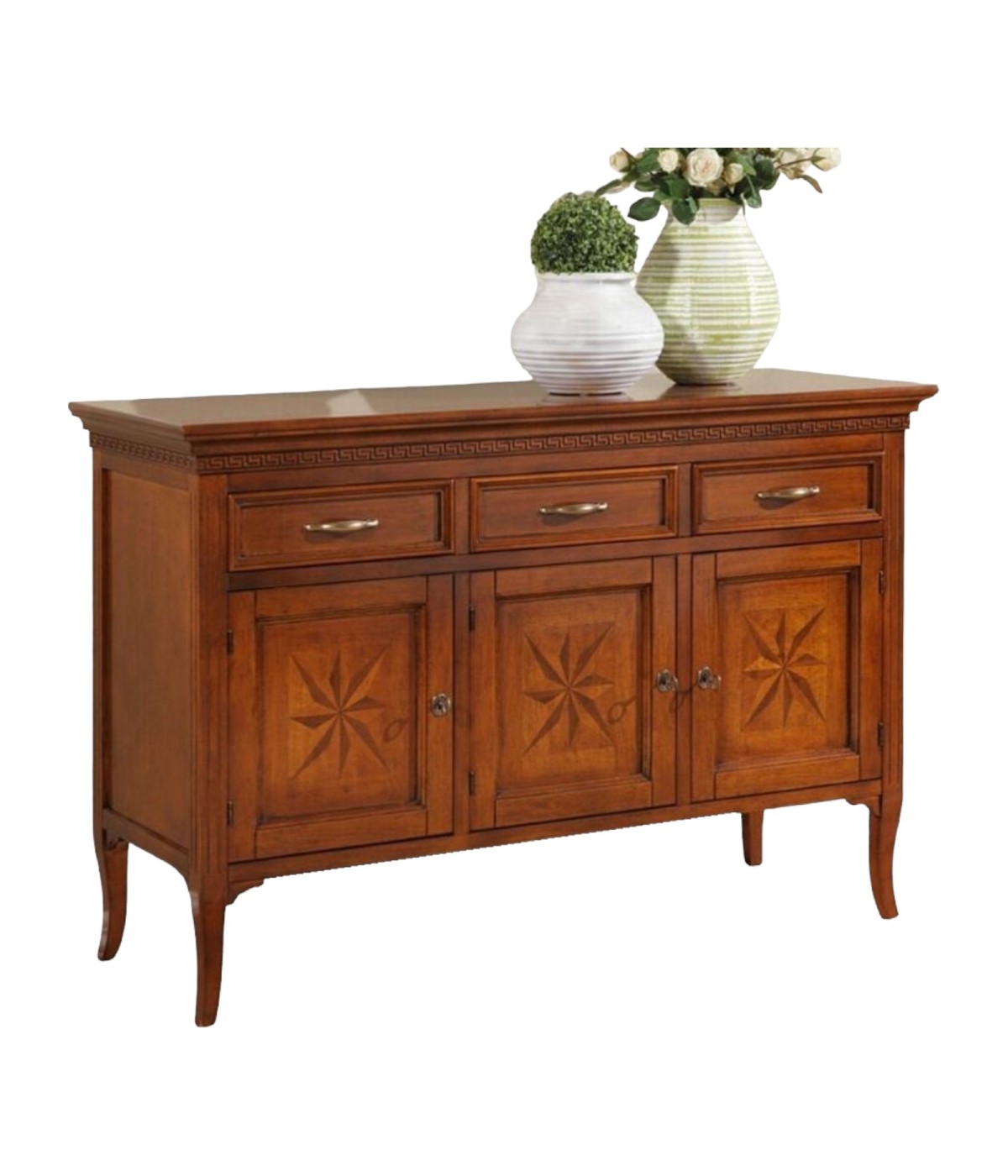 MOBILI 2G - MADIA CREDENZA IN LEGNO MASSELLO 3 PORTE 3 CASSETTI 130X50X90 vista frontale