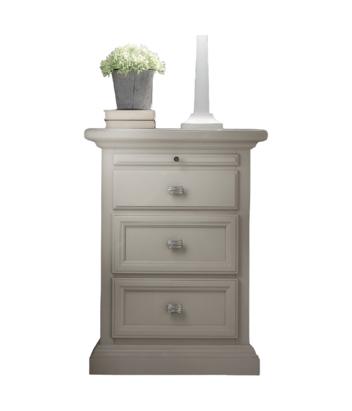 MOBILI 2G - COMODINO 3 CASSETTI 1 TIRETTO IN LEGNO MASSELLO AVORIO L.52 P.38 H.70