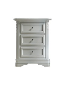MOBILI 2G - COMODINO 3 CASSETTI INTAGLIATO IN LEGNO BIANCO L.55 P.37 H.70
