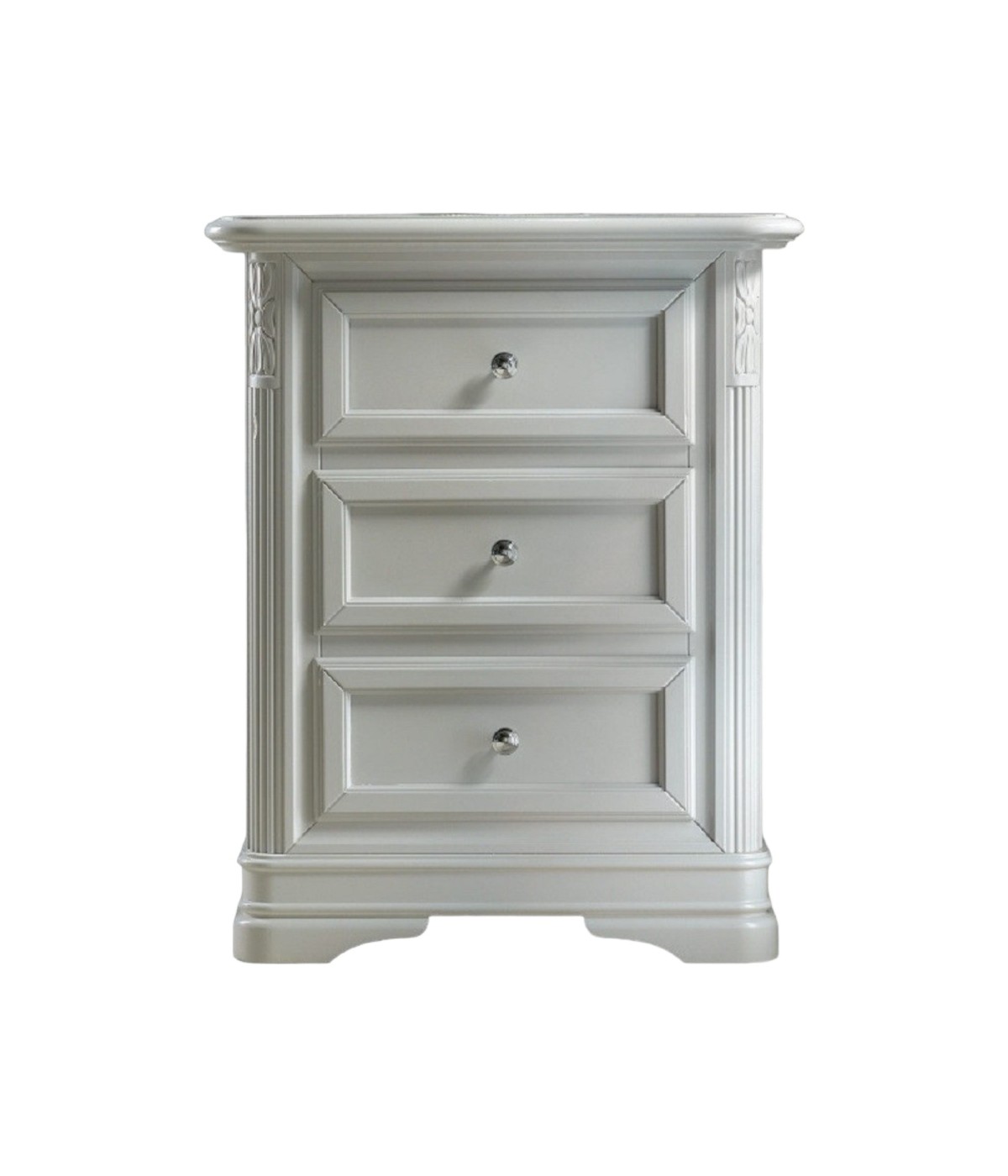 MOBILI 2G - COMODINO 3 CASSETTI INTAGLIATO IN LEGNO BIANCO L.55 P.37 H.70