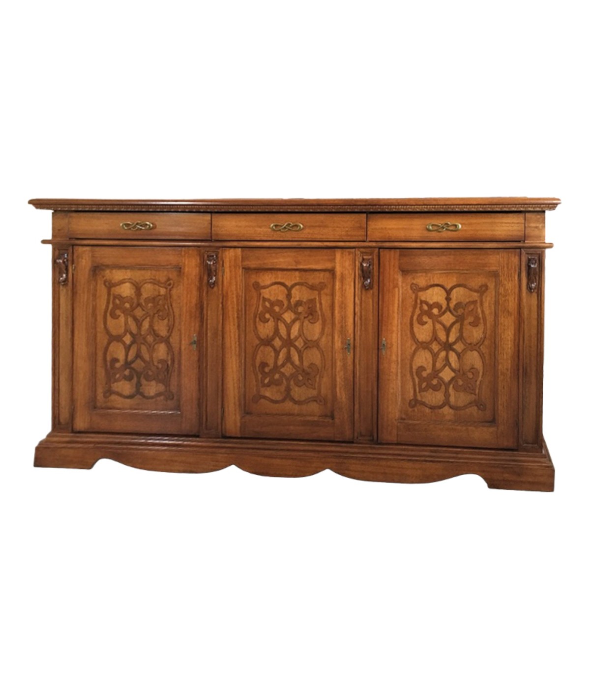 MOBILI 2G - CREDENZA CON DECORO IN LEGNO 3 PORTE 3 CASSETTI FINITURA BASSANO 230X55X115