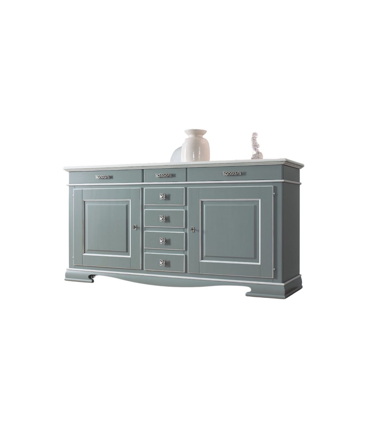 MOBILI 2G - MADIA CREDENZA CLASSICA IN LEGNO 2 PORTE SHABBY GRIGIO E BIANCO 220X58X113