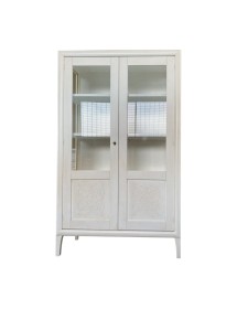 VETRINA CLASSICA DECORO IN LEGNO 2 PORTE BIANCO INVECCHIATO 128X44X200