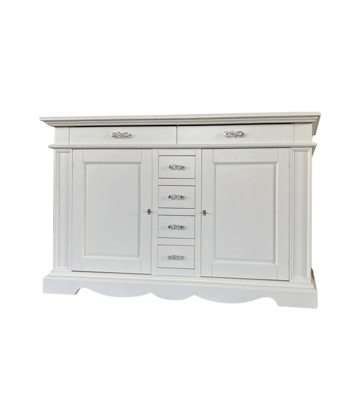 MOBILI 2G - MADIA CREDENZA CLASSICA IN LEGNO 2 PORTE 6 CASSETTI BIANCO 210X55X115