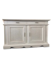 MOBILI 2G - CREDENZA CLASSICA DECORO IN LEGNO 2 PORTE 2 CASSETTI BIANCO 210X55X115
