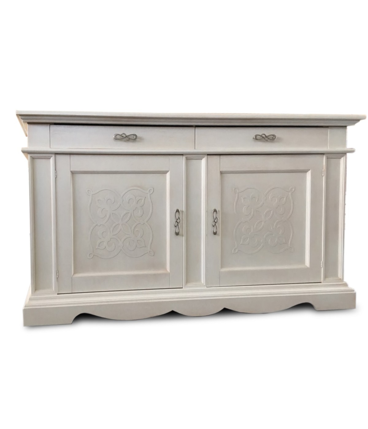 MOBILI 2G - CREDENZA CLASSICA DECORO IN LEGNO 2 PORTE 2 CASSETTI BIANCO 210X55X115