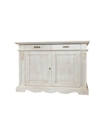 MOBILI 2G - CREDENZA CLASSICA IN LEGNO 2 PORTE 2 CASSETTI BIANCO INVECCHIATO 170X55X115