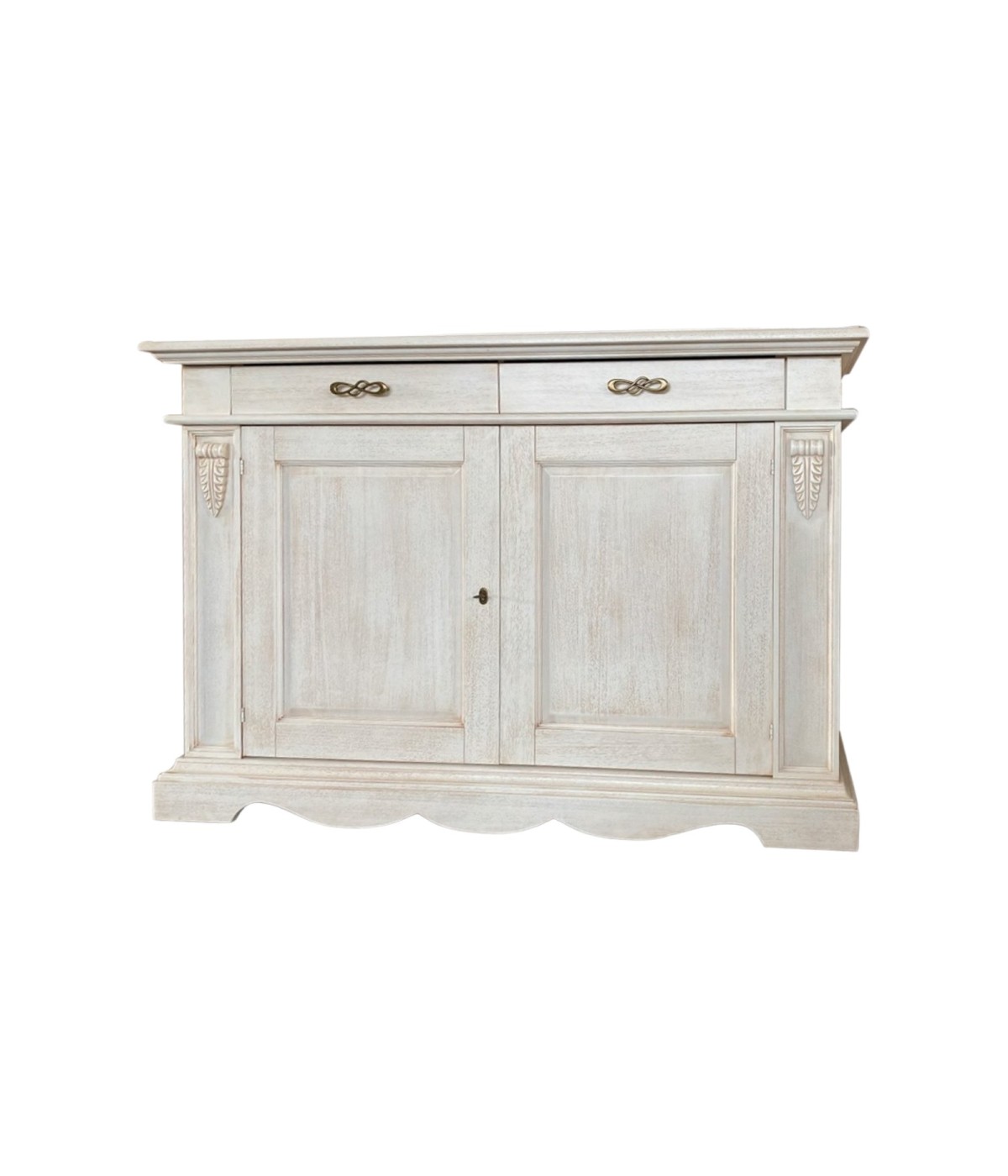 MOBILI 2G - CREDENZA CLASSICA IN LEGNO 2 PORTE 2 CASSETTI BIANCO INVECCHIATO 170X55X115