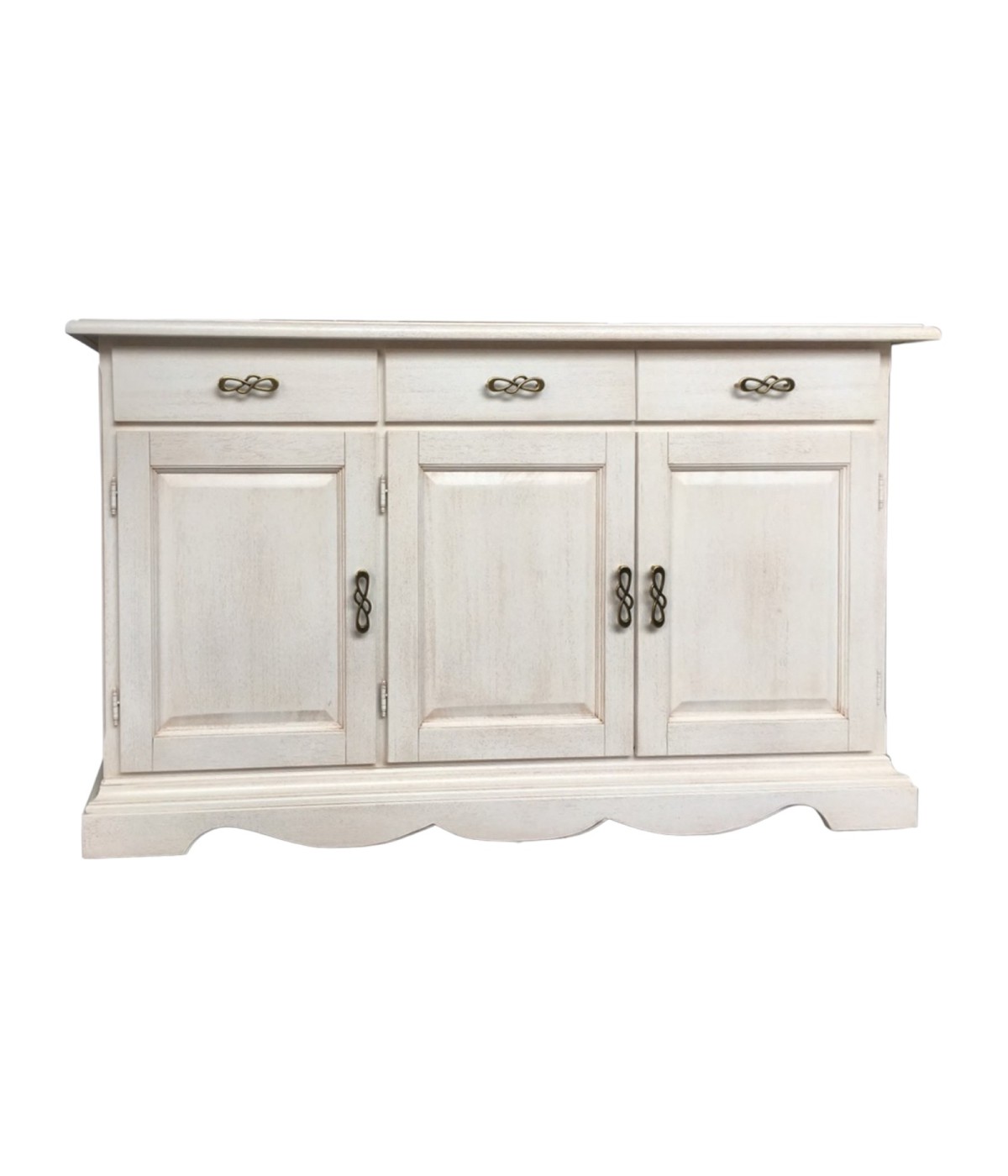 MOBILI 2G - MADIA CLASSICA IN LEGNO 3 PORTE 3 CASSETTI BIANCO INVECCHIATO 160X45X90