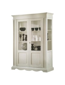 MOBILI 2G - VETRINA CLASSICA IN LEGNO 2 PORTE SHABBY BIANCO 155X50X210