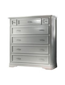 MOBILI 2G - GRUPPO 1 CASSETTIERA RIBALTA 2 COMODINI INTARSIATI IN LEGNO MASSELLO BIANCO