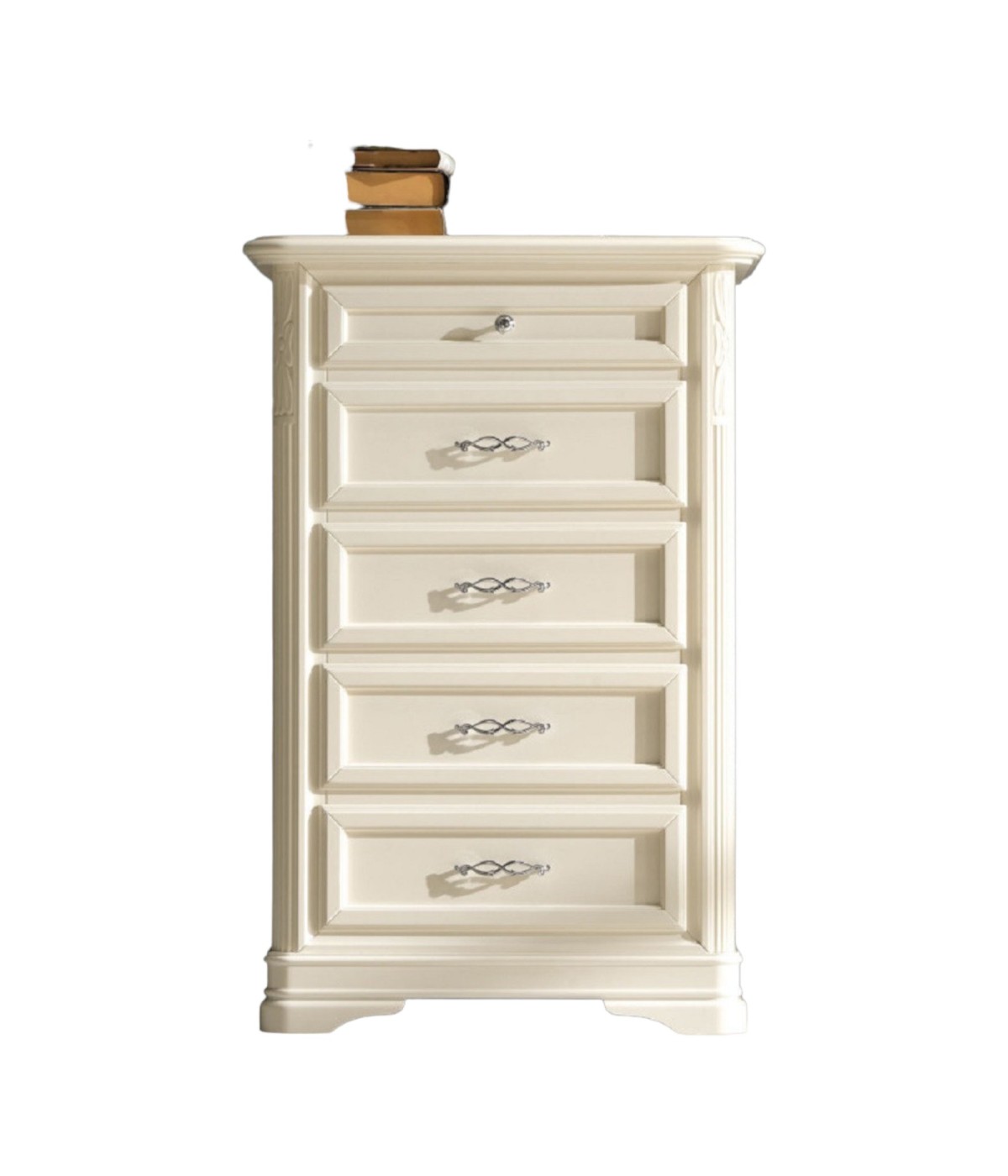 MOBILI 2G - SETTIMANALE CLASSICO 5 CASSETTI IN LEGNO MASSELLO AVORIO L.65 P.42 H.100