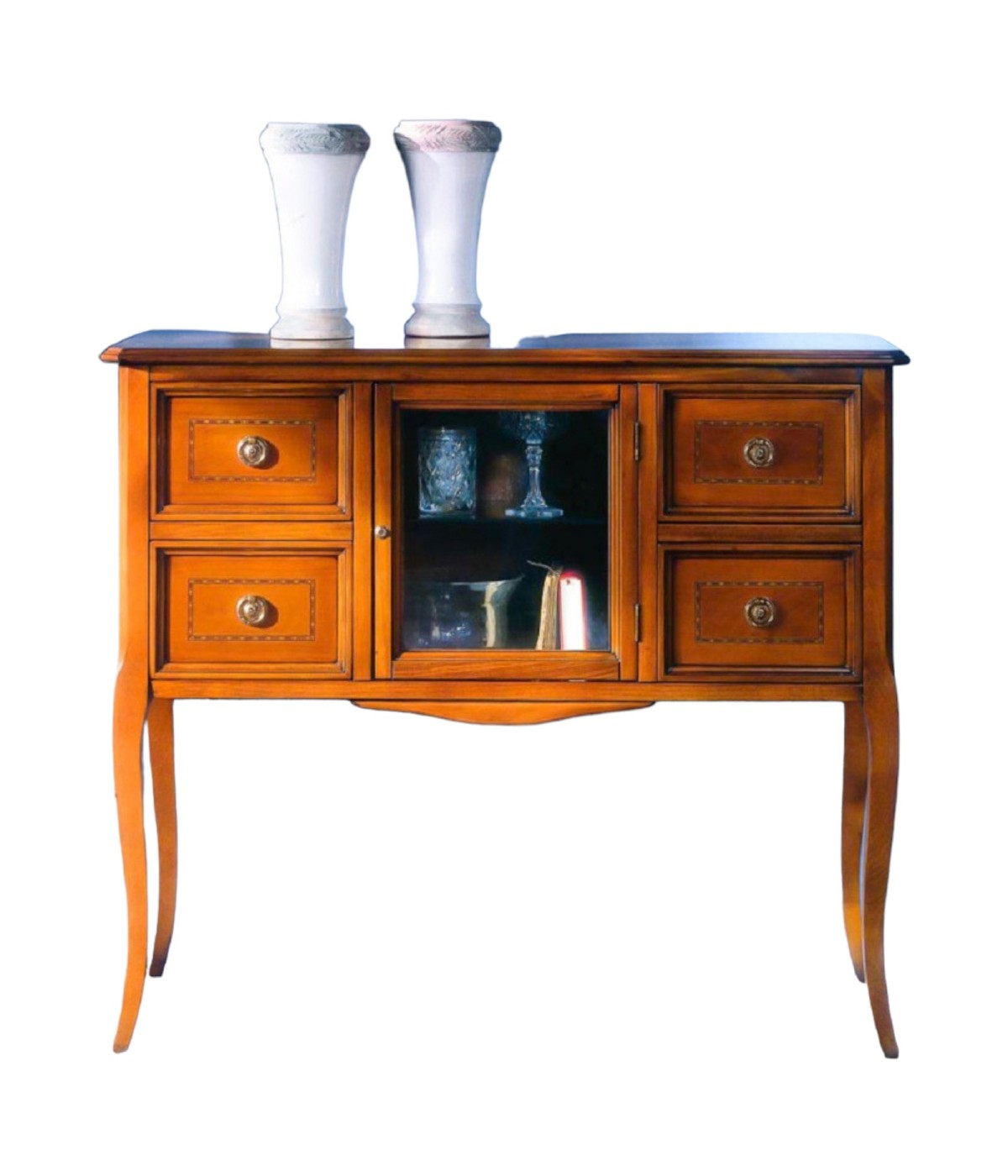 MOBILI 2G - CONSOLLE CLASSICA IN LEGNO 4 CASSETTI 1 PORTA FINITURA BASSANO L.98 P.40 H.85