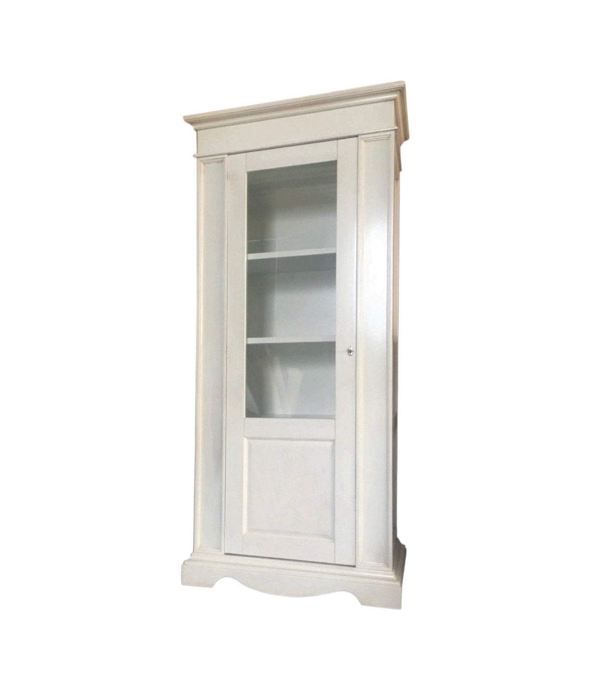 MOBILI 2G - VETRINA CLASSICA IN LEGNO 1 PORTA SHABBY BIANCO 95X50X210