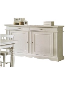 MOBILI 2G - MADIA CREDENZA CLASSICA IN LEGNO 2 PORTE SHABBY BIANCO 210X55X115