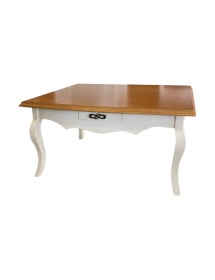 MOBILI 2G - TAVOLINO IN LEGNO 1 CASSETTO SHABBY BIANCO/NOCE BIONDO 108X63X50