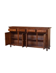 MOBILI 2G - MADIA CREDENZA IN LEGNO NAPOLETANA 4 ANTE TINTA NOCE 196x43x98 VISTA FRONTALE APERTA