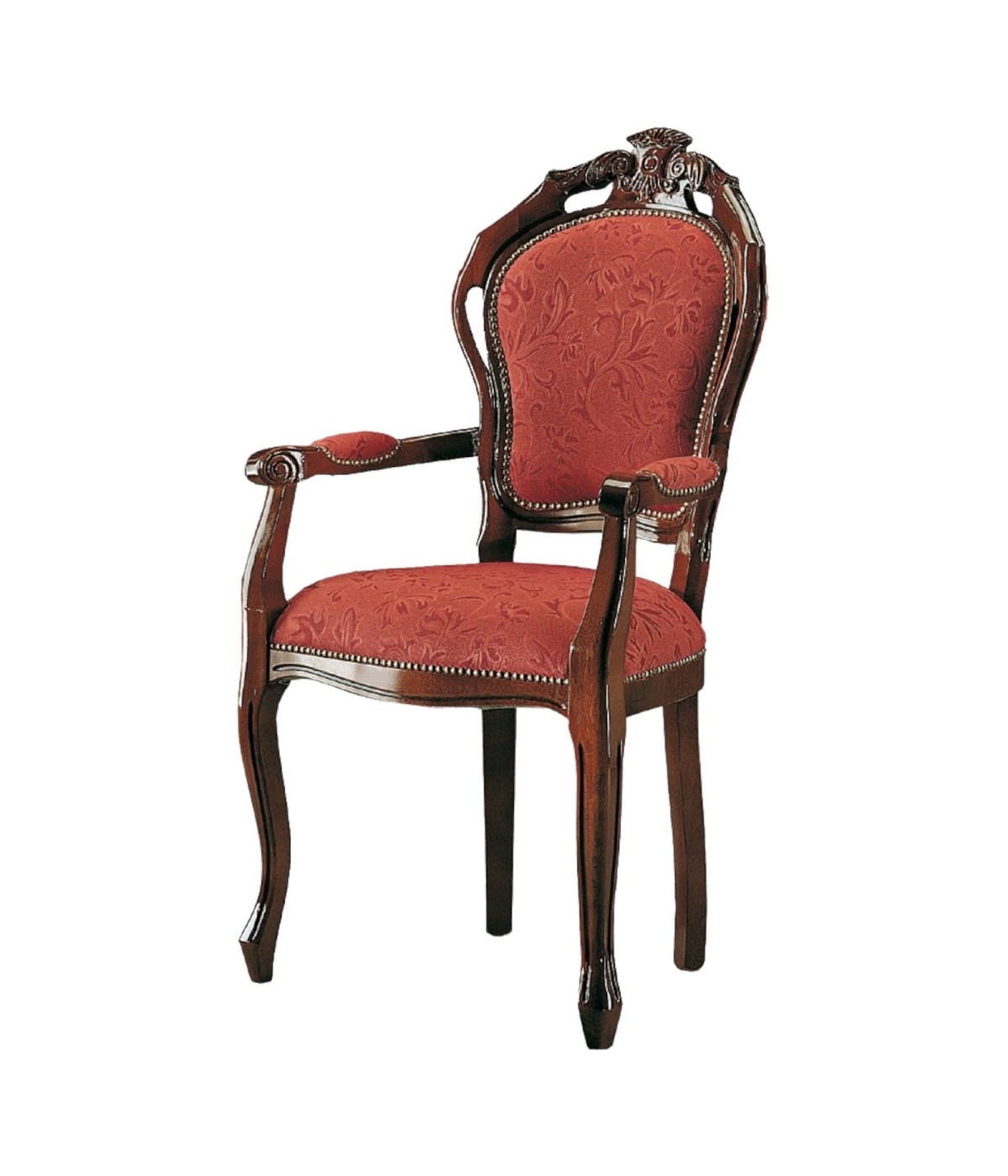 MOBILI 2G -  SEDIA CLASSICA CON BRACCIOLI SEDUTA IMBOTTITA LEGNO TINTA NOCE