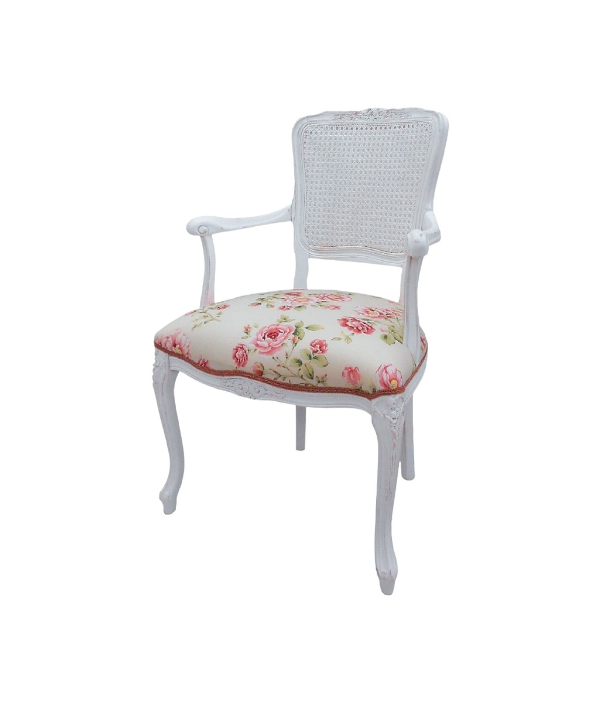 MOBILI 2G -  POLTRONA PARIGINA IMBOTTITA TESSUTO LEGNO SHABBY BIANCO