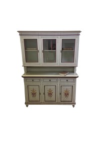 MOBILI 2G - CRISTALLIERA NAPOLETANA ARTE POVERA BIANCO INVECCHIATO CON DECORI  L.150 P.43 H.208
