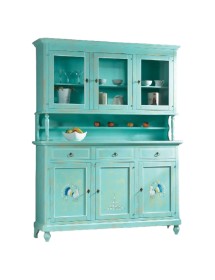 CRISTALLIERA 3 PORTE 3 CASSETTI SHABBY VINTAGE VERDE CONSUMATO