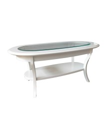 MOBILI 2G - TAVOLINO CLASSICO OVALE PIANO VETRO SHABBY BIANCO L.110 P.60 H.48