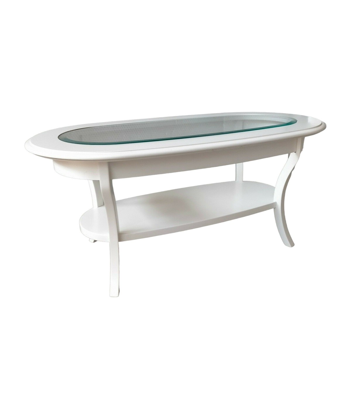 MOBILI 2G - TAVOLINO CLASSICO OVALE PIANO VETRO SHABBY BIANCO L.110 P.60 H.48