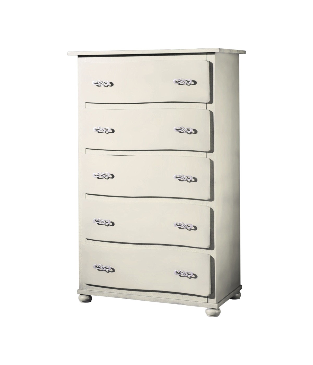 MOBILI 2G - CASSETTIERA CLASSICA ONDA 5 CASSETTI IN LEGNO AVORIO L.90 P.50 H.145