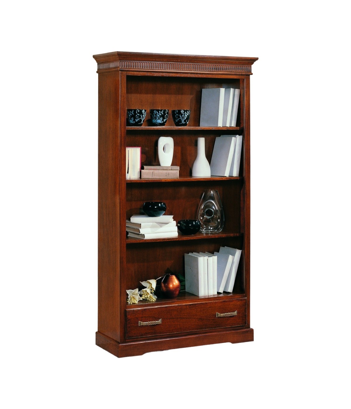 MOBILI 2G - LIBRERIA ARTE POVERA 3 RIPIANI IN LEGNO TINTA NOCE L.108 P.40 H.200