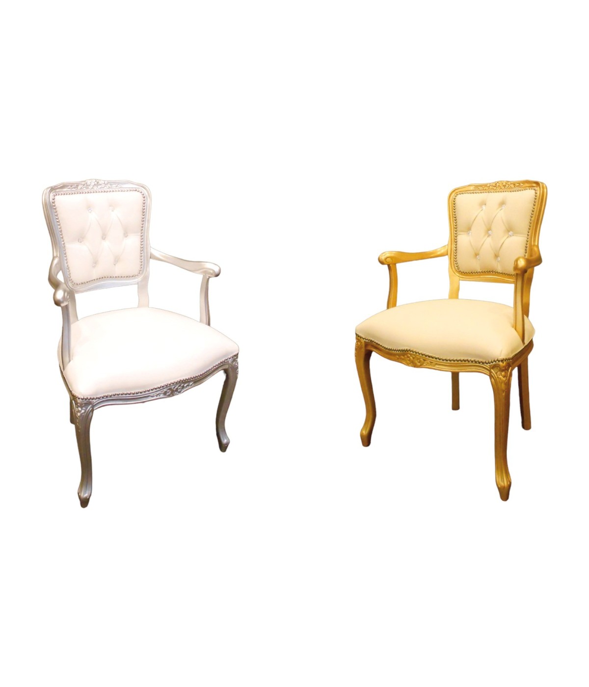 MOBILI 2G -  POLTRONA PARIGINA SEDUTA IMBOTTITA ECOPELLE ARGENTO/ORO