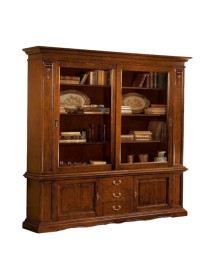 MOBILI 2G - LIBRERIA CRISTALLIERA ANTE SCORREVOLI LEGNO TINTA NOCE  L.212 P.45 H.220 vista frontale