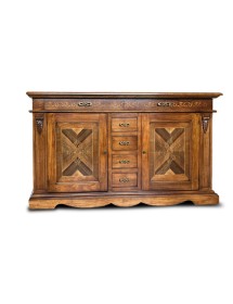 CREDENZA CON INTARSIO IN LEGNO 2 PORTE 6 CASSETTI FINITURA BASSANO 210X55X115