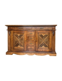 CREDENZA CON INTARSIO IN LEGNO 2 PORTE 6 CASSETTI FINITURA BASSANO 210X55X115