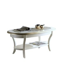 MOBILI 2G - TAVOLINO CLASSICO OVALE VETRO IN LEGNO BIANCO/AVORIO ORO L.110 P.60 H.48