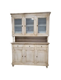 CRISTALLIERA 3 PORTE LEGNO SHABBY BIANCO ANTICATO 150x43x208
